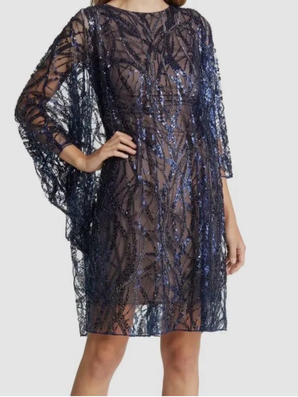Tadashi Shoji Navy Sequin Lace Evening Dress